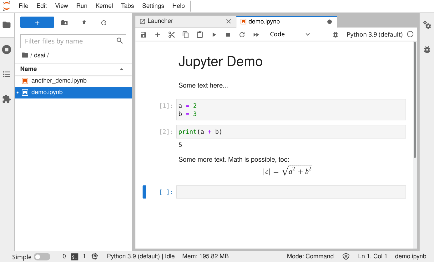 screenshot of JupyterLab with running notebook