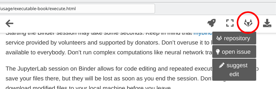 screenshot of HTML rendering while hovering over the contribution button, contribution options shown are 'repository', 'issue', 'suggest edit'